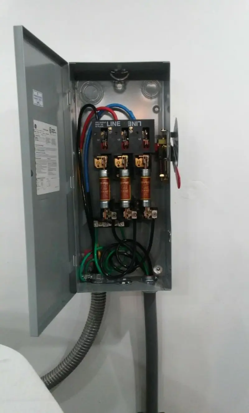 Three-phase disconnect switch installed for Smoke Detector Installation in Brandywine